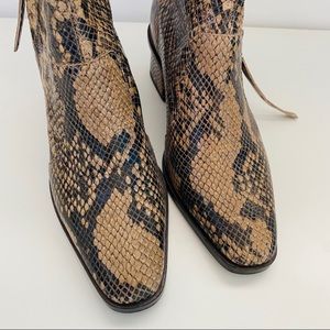 Topshop Tan and Black Snake-Print Ankle Boots